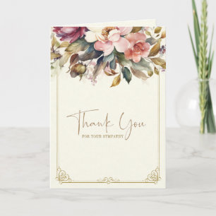 Catholic Floral Rosary Funeral Condolence Thank You Card