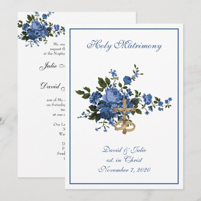 Catholic Floral Wedding Church Reception Combined Invitation (Front/Back)