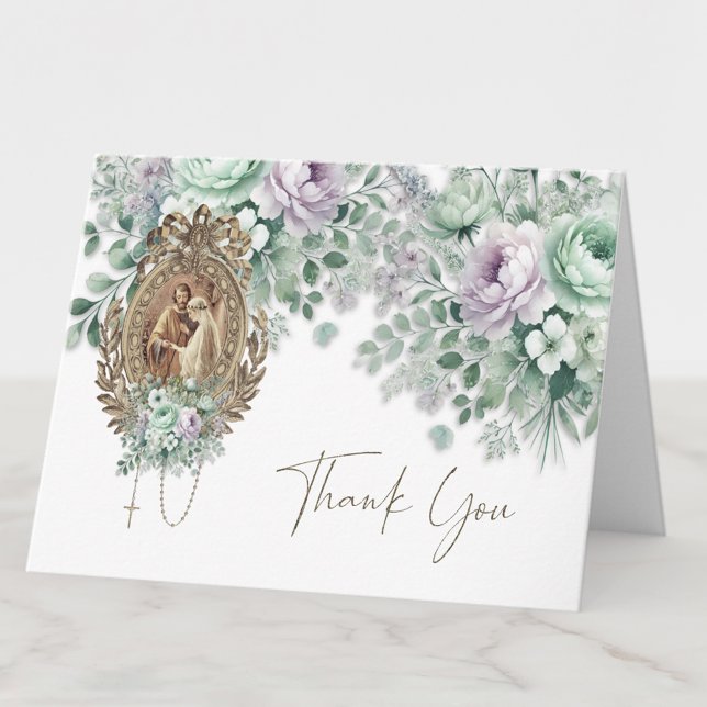 Catholic Floral  Wedding Mary & Joseph Thank You Card (Creator Uploaded)