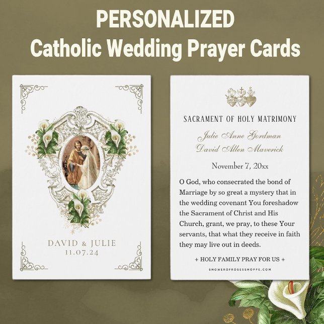  Catholic Floral Wedding Prayer Card  (Traditional Catholic Personalized Wedding Prayer Cards with Calla Lilies)
