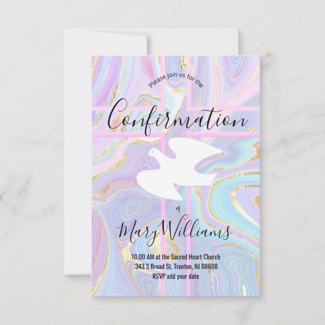 Catholic fluid colourful marble Confirmation Invitation (Front)
