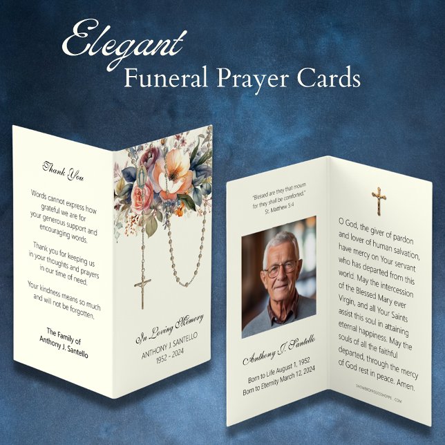 Catholic Funeral Floral Rosary Prayer Holy Card (Creator Uploaded)