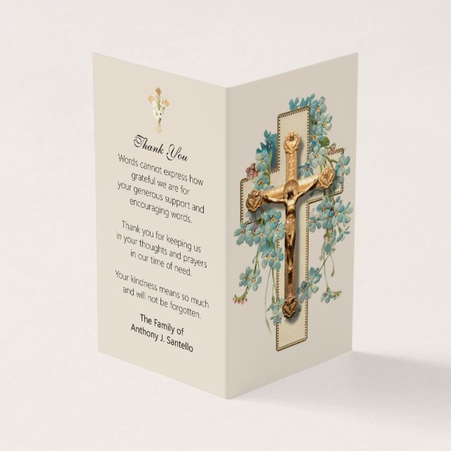 Catholic Funeral Gold Crucifix Prayer Photo Card (Outside)