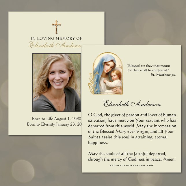 Catholic Funeral Mary Jesus Religious Prayer  Announcement (Remember your loved ones in prayer.)