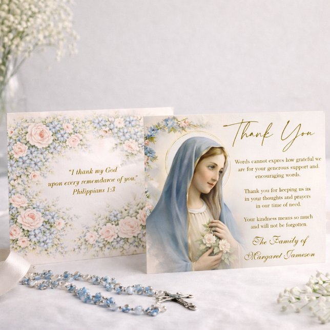 Catholic Funeral Memorial Blessed Virgin Mary  Thank You Card (Creator Uploaded)