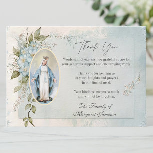 Catholic Funeral Memorial Blessed Virgin Mary  Thank You Card