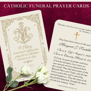 Catholic Funeral Memorial Gold Floral Prayer Business Card