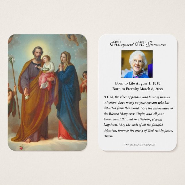 Catholic Funeral Memorial Holy Family Prayer Card (Front & Back)