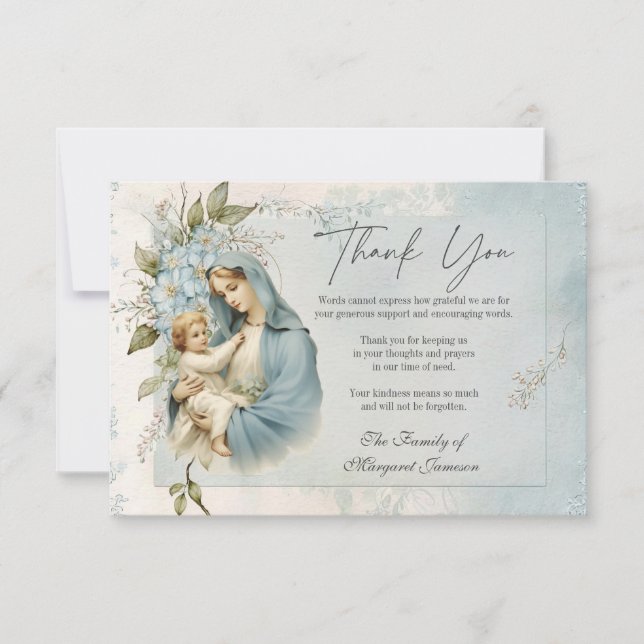 Catholic Funeral Memorial Jesus Virgin Mary  Thank You Card (Front)