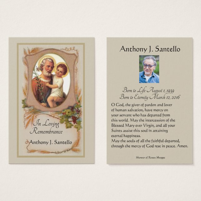 Catholic Funeral Memorial Prayer Holy Card (Front & Back)