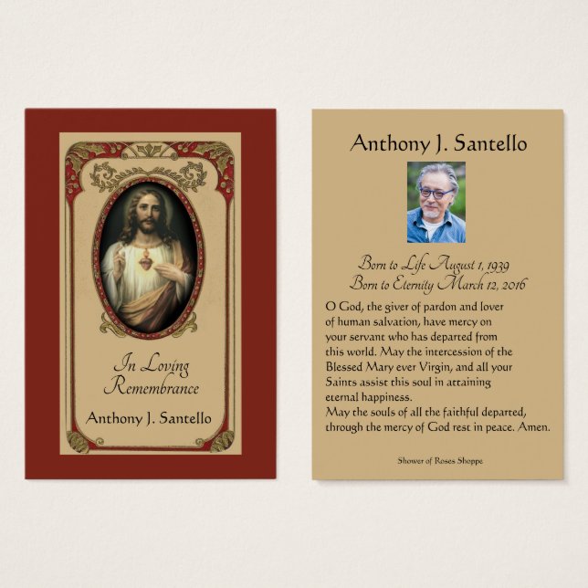 Catholic Funeral Memorial Prayer Holy Card (Front & Back)