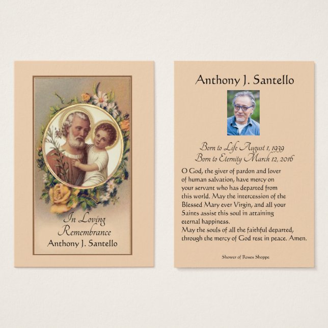 Catholic Funeral Memorial Prayer Holy Card (Front & Back)