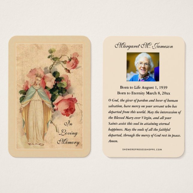 Catholic Funeral Memorial Prayer Holy Card (Front & Back)