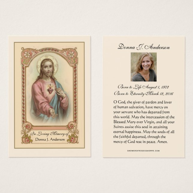 Catholic Funeral Memorial Prayer Holy Card (Front & Back)