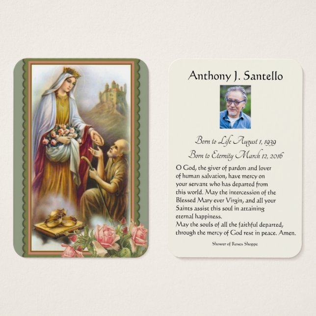 Catholic Funeral Memorial Prayer Holy Card (Front & Back)