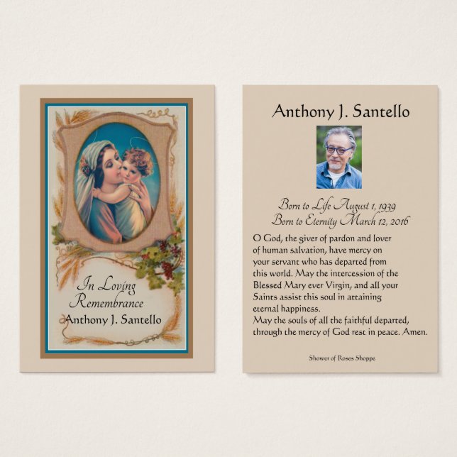 Catholic Funeral Memorial Prayer Holy Card (Front & Back)