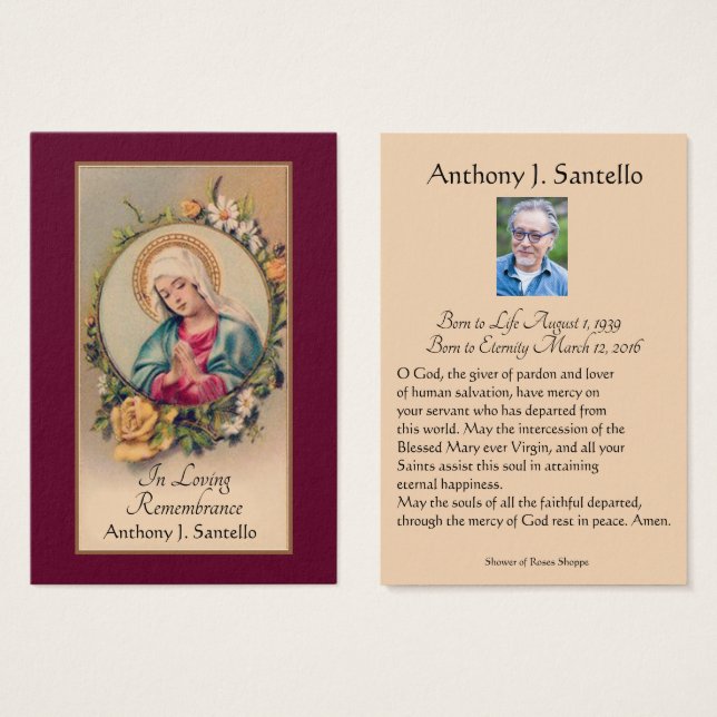 Catholic Funeral Memorial Prayer Holy Card (Front & Back)