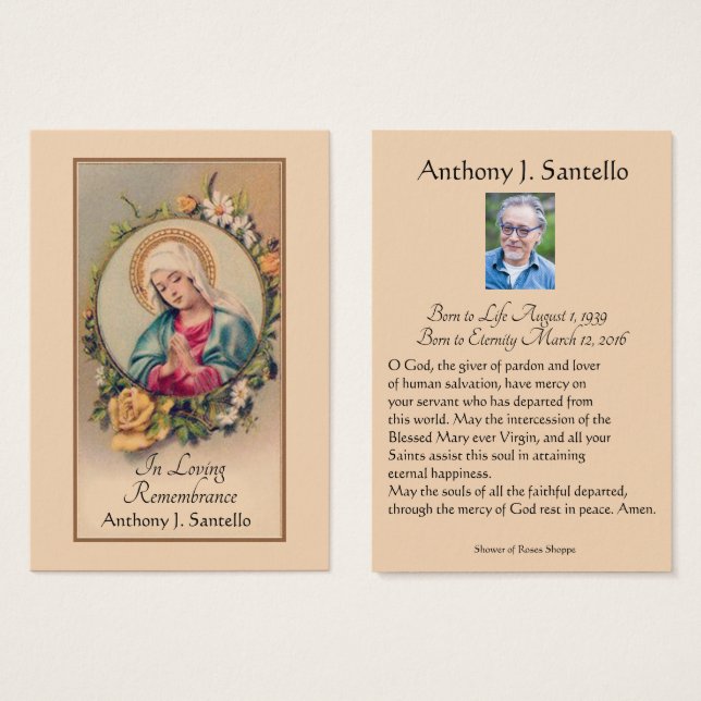 Catholic Funeral Memorial Prayer Holy Card (Front & Back)