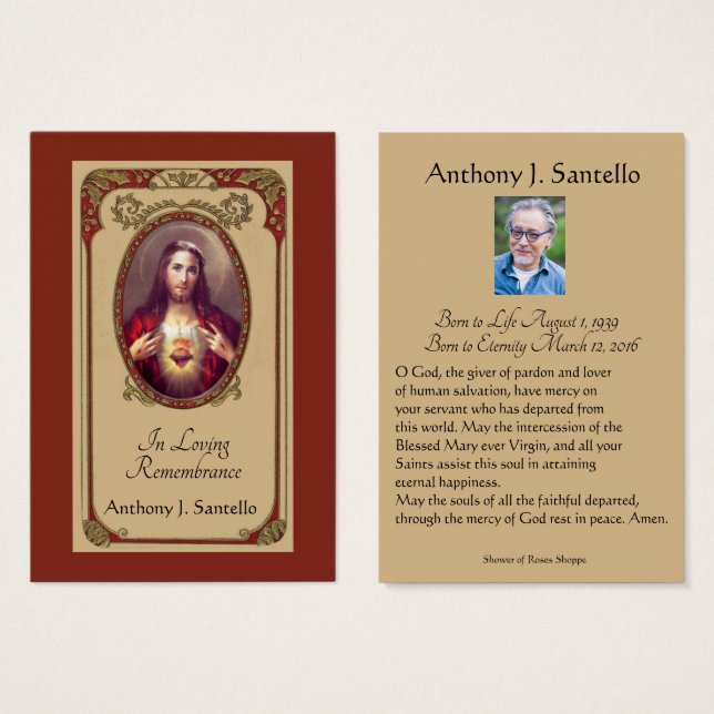 Catholic Funeral Memorial Prayer Holy Card (Front & Back)