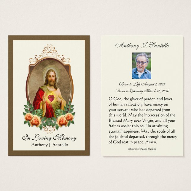 Catholic Funeral Memorial Prayer Holy Card (Front & Back)
