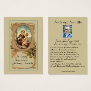 Catholic Funeral Memorial Prayer Holy Card