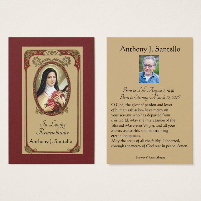 Catholic Funeral Memorial Prayer Holy Card (Front & Back)