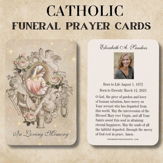 Catholic Funeral Memorial Prayer Holy Card (Traditional Catholic Vintage Funeral Memorial Prayer Cards)