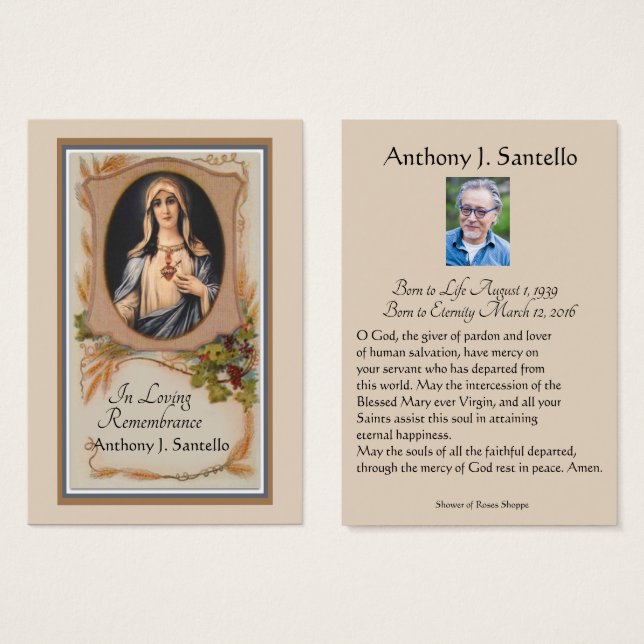 Catholic Funeral Memorial Prayer Holy Card (Front & Back)