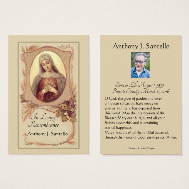 Catholic Funeral Memorial Prayer Holy Card (Front & Back)