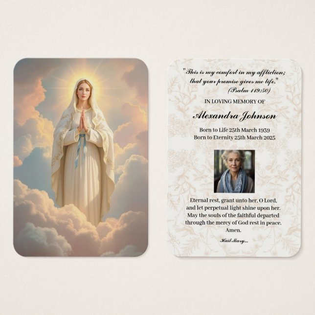 Catholic Funeral Memorial Prayer Holy Card (Front & Back)