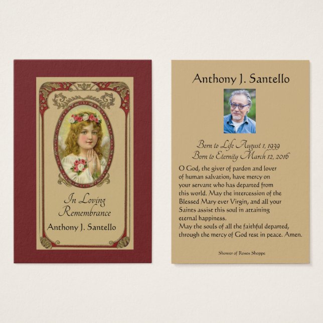Catholic Funeral Memorial Prayer Holy Card (Front & Back)