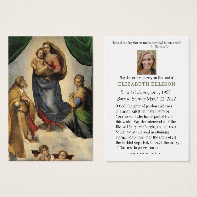 Catholic Funeral Memorial Prayer Mary Angels (Front & Back)