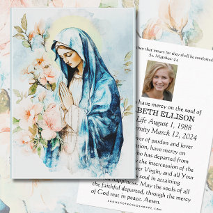 Catholic Funeral Memorial Prayer Mary Floral Place Card
