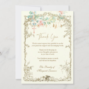 Catholic Funeral Memorial Rosary Floral Thank You Card