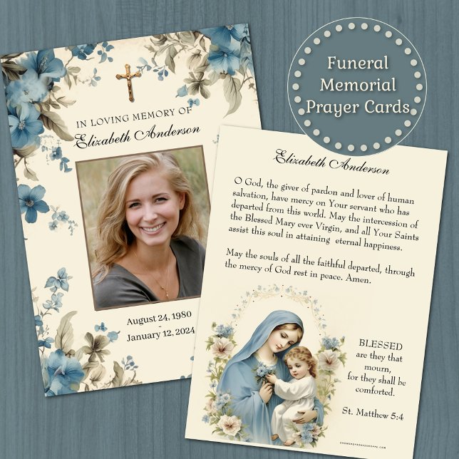 Catholic Funeral Photo Memorial Prayer  Announcement (Prayer Cards are a beautiful way to remember to pray for our loved ones. )