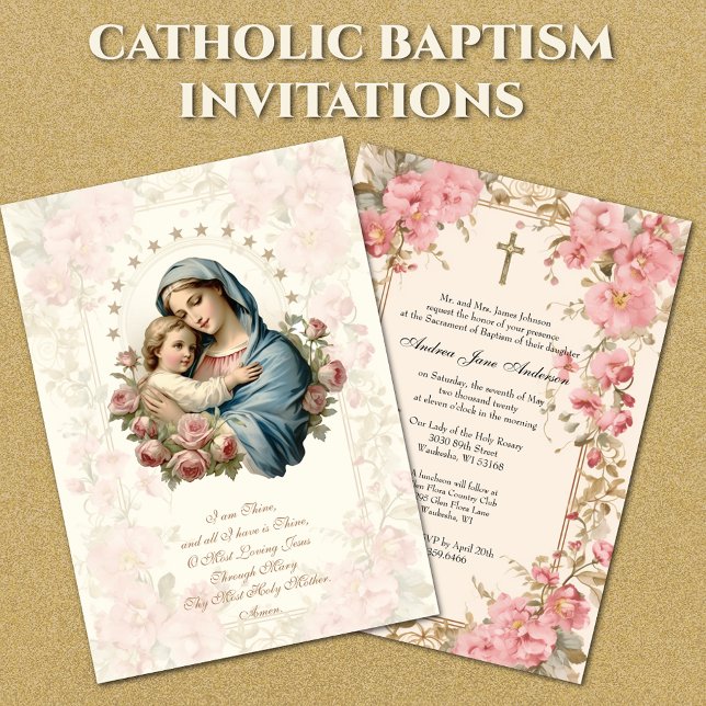 Catholic Girl Baptism Christening Mary Jesus  Invitation (Creator Uploaded)