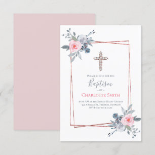 Catholic girl Baptism floral frame design Invitation