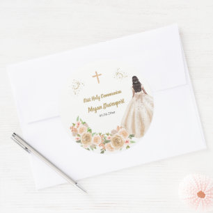 Catholic Girl Communion Classic Round Sticker