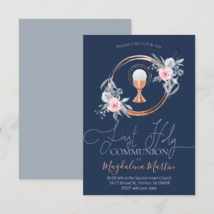 catholic girl first communion floral circle invitation