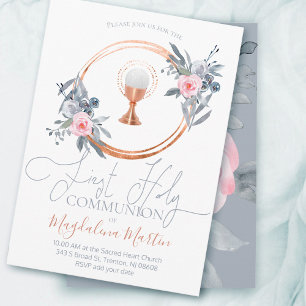 catholic girl first communion floral decor invitation
