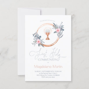 catholic girl first communion floral invitation