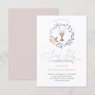 catholic girl first communion floral wreath invita invitation
