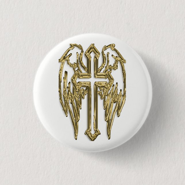 catholic-gold cross white 3 cm round badge (Front)
