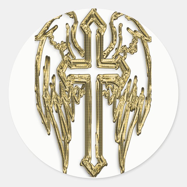 catholic-gold cross white classic round sticker (Front)