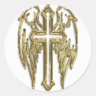 catholic-gold cross white classic round sticker