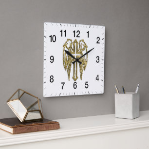 catholic-gold cross white square wall clock