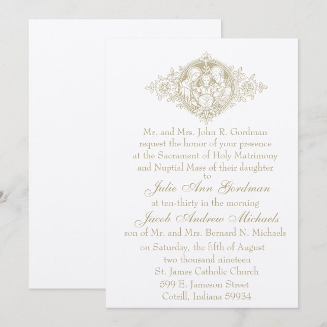 Catholic Gold Holy Family Nuptial Wedding Invitation (Front/Back)