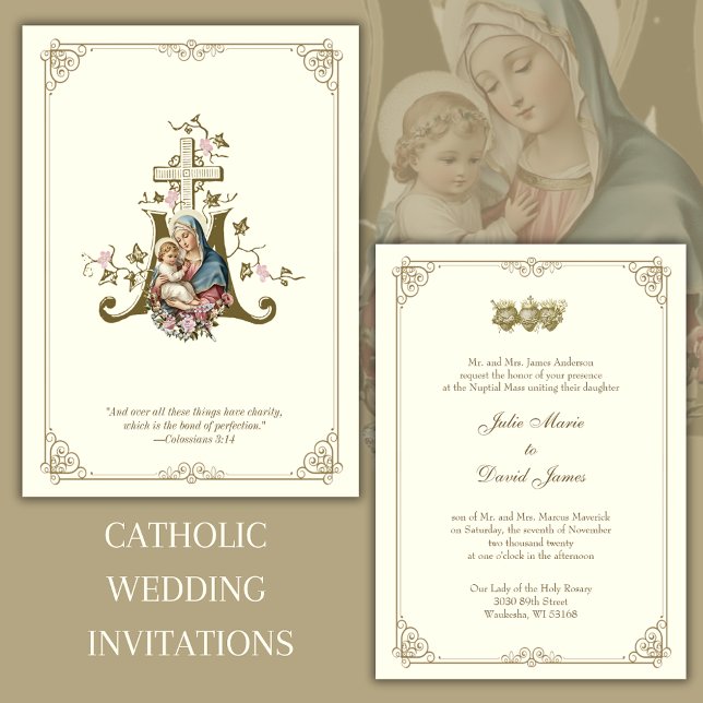 Catholic  Gold Mary & Jesus  Wedding Invitation (Creator Uploaded)