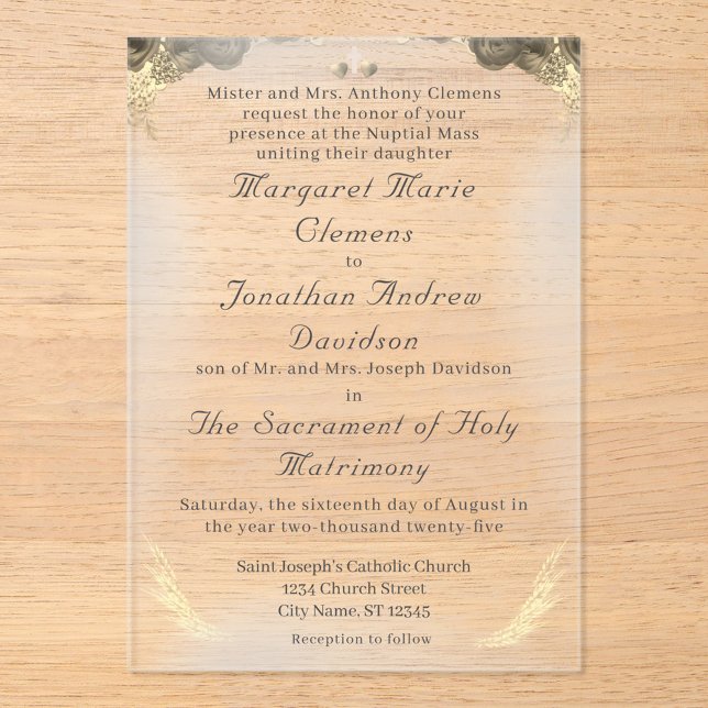 Catholic Grace Acrylic Wedding Invitation (Creator Uploaded)
