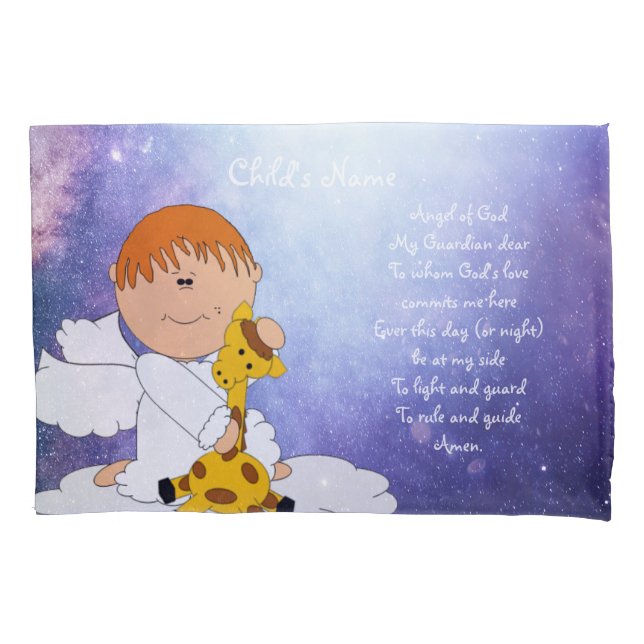 Catholic Guardian Angel Bedtime Prayer Named Pillowcase (Front)